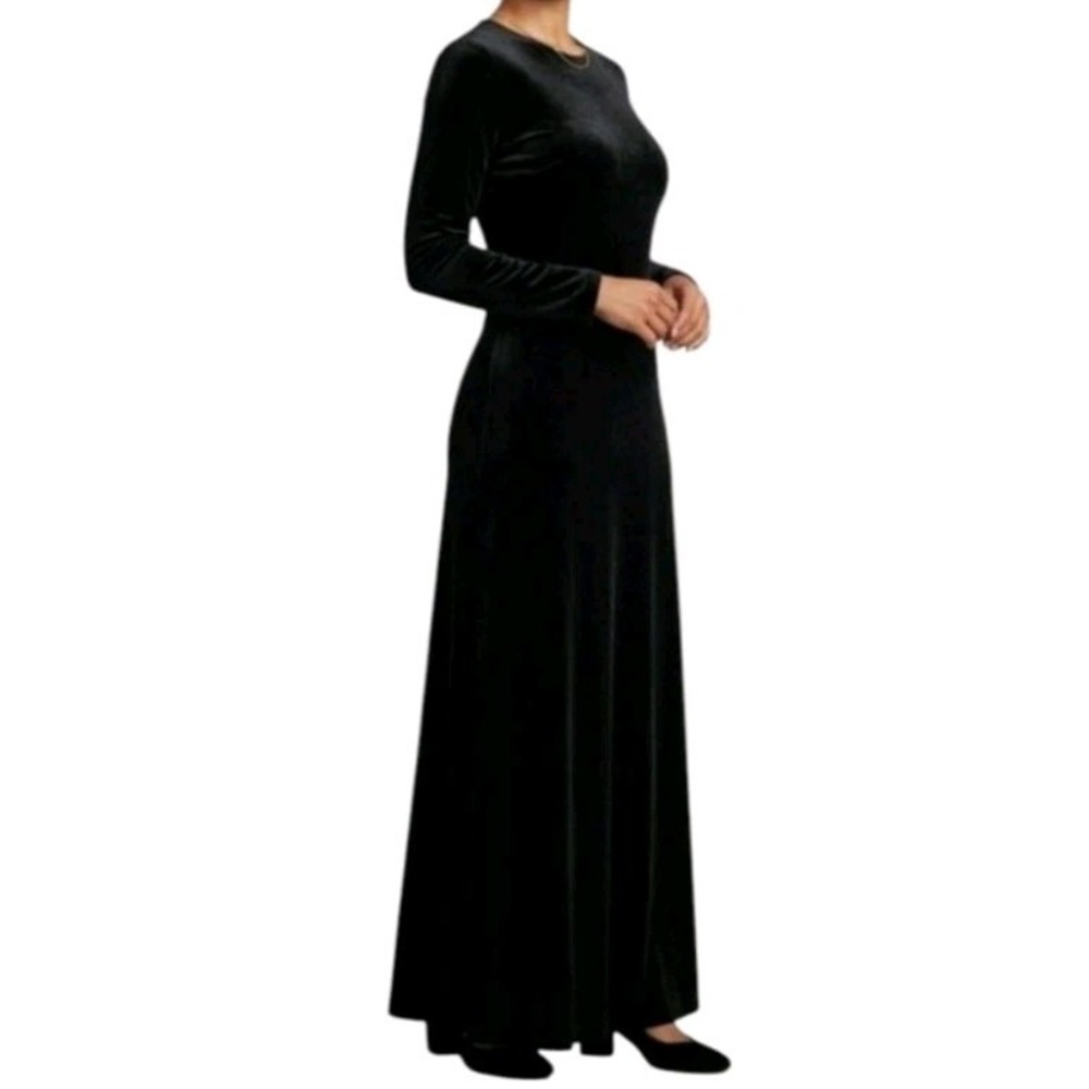 Ralph Lauren Long Sleeve Black Velvet Maxi Dress Size 2X Lined V Neck Elegant